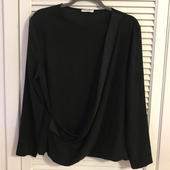 MM Lafleur Mathilde Drape-Front Long-Sleeve Blouse in Black, Size L - Picture 2 of 9